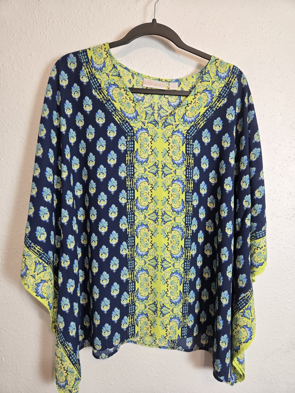 Women’s Navy & Lime Floral Boho Tunic Top Kim Gravel